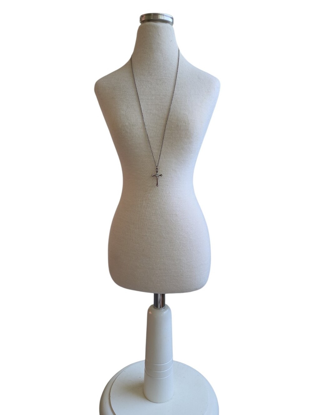 Vintage Tarnished Silver Cross Pendant Necklace 20"
